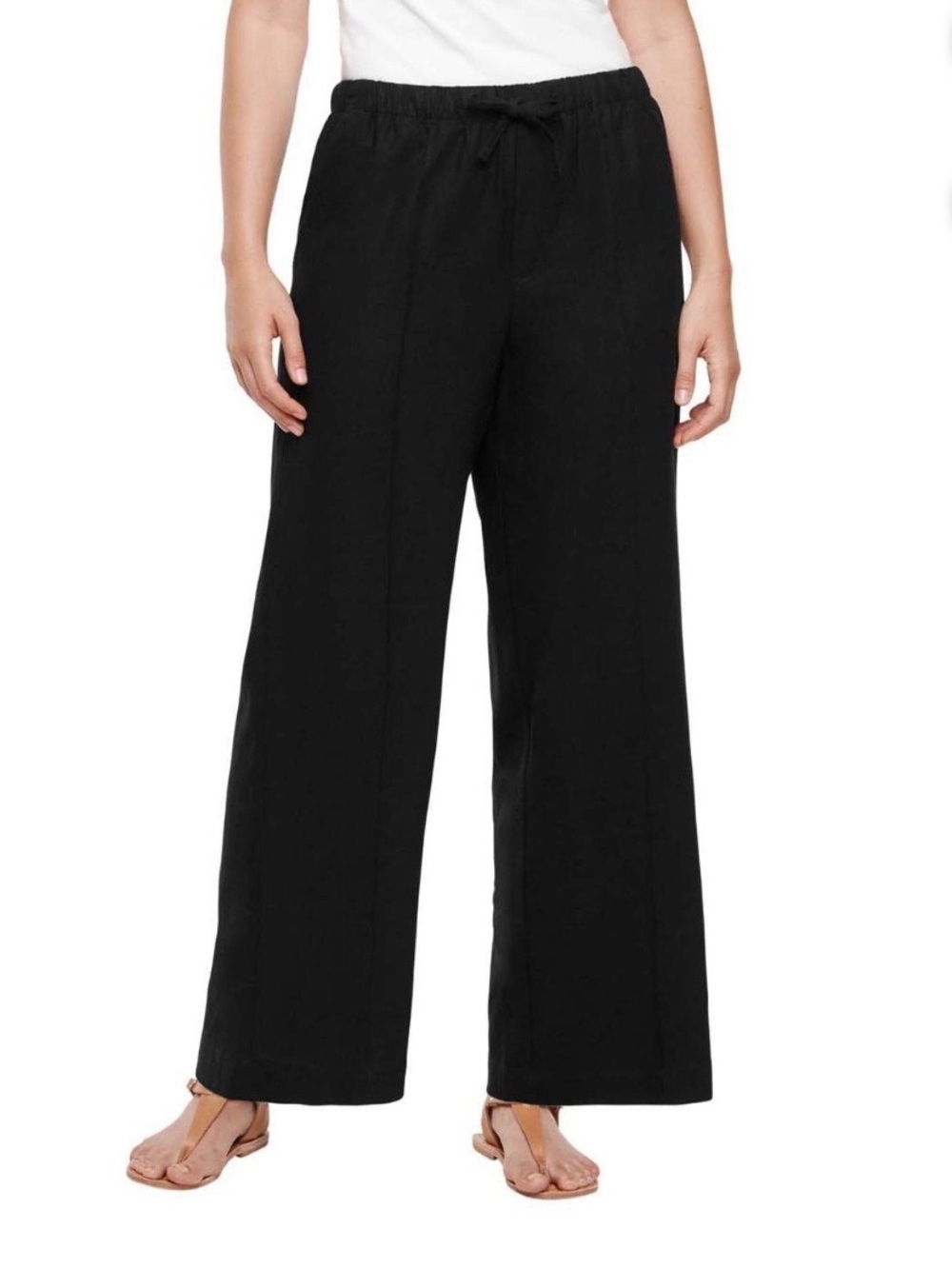 Wide Leg Pull-On Pants - Black
